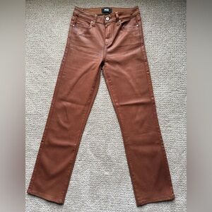 PAIGE “Cindy” coated, high waist, ankle straight leg 5 pocket jeans